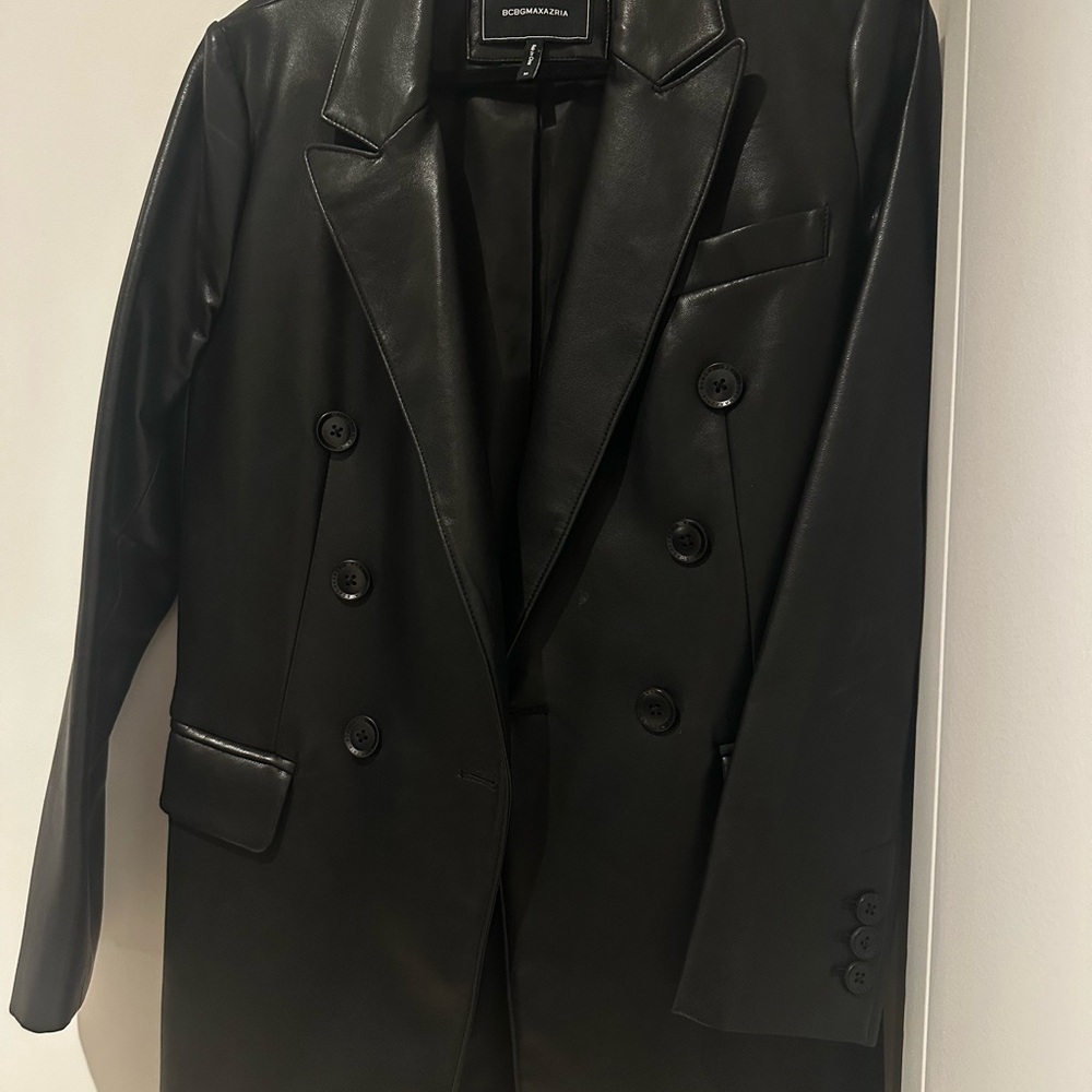 BCBGMaxAzria Black Leather Double-Breasted Jacket